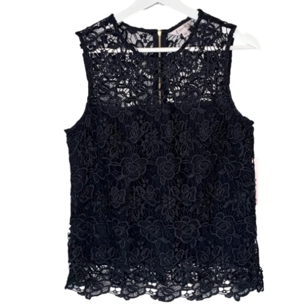 NANETTE LEPORE Lace Mockneck Top Sleeveless Very Black Lined Women Size S NWT